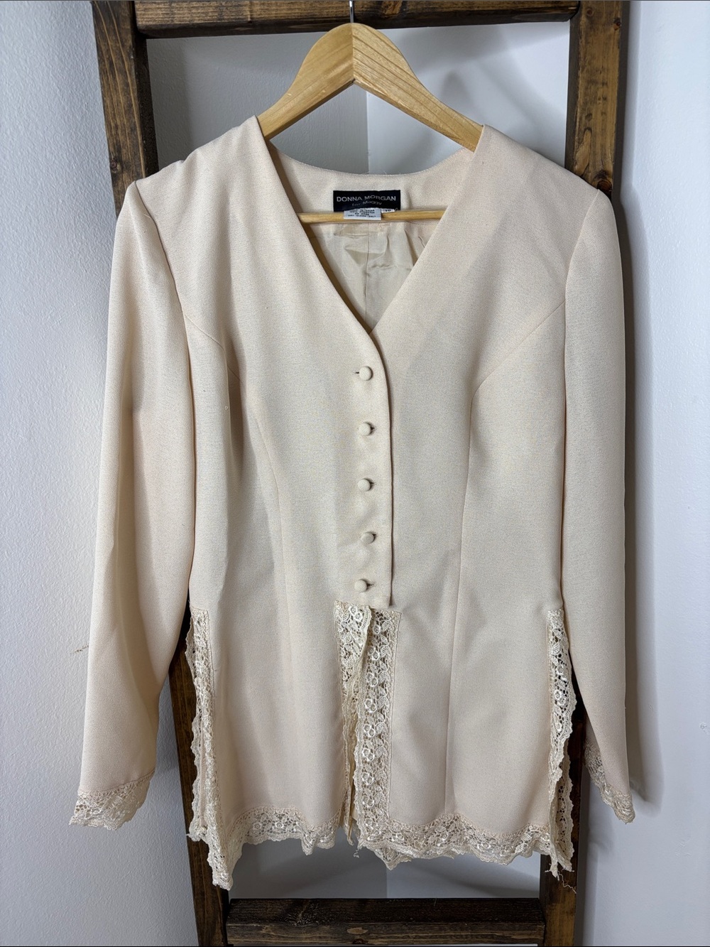 Vintage Donna Morgan for Maggy Lace Trim Button Front Jacket 10